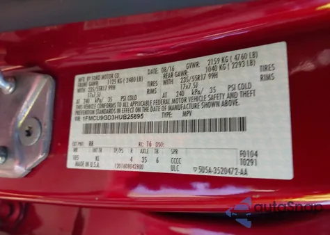 2017 Ford Escape Se z USA, uszkodzony, nr VIN 1FMCU9GD3HUB25895